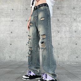 Men's Jeans All-match Hole Man Retro Drape Denim Long Pants For Male Trendy Beggar Personality High Street Plus Size Trousers