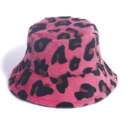 2020 New Korean Winter Vintage Leopard Plush Bucket Hat Women Warm Faux Fur Bucket Cap Japanese Sweet Cute Fisherman Hat296A