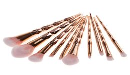 10PCS Rose Gold Make Up Brush Set High Quality Foundation Blusher Powder Brush Tools Flat Eyeliner Eyebrow Makeup Brush8581505