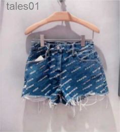 Women's Jeans K029 Spring DESIGNER INSPIRED Distressed FASHIONS Blue Splatter Summer Letter Jeans Shorts 240304