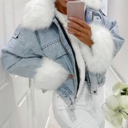 Fur Vintage Woman Jacket Navidad Blue Black Jacket for Women Oversized Faux Fur Thick Warm Parkas with Fur Tassels Slim Coats Winter