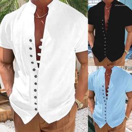 Men's Casual Shirts Spring And Autumn Cotton Linen Long-Sleeved Solid Color Stand-Up Collar Style Plus Size Cardigan