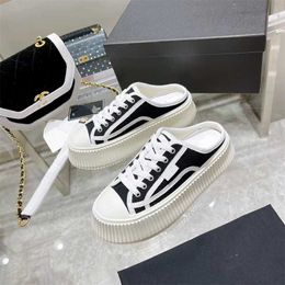 32% OFF Sports 2024 High version fragrant style thick sole biscuit half trailer new canvas one foot high rise versatile small white shoes for women