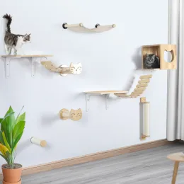 Scratchers Cat Climbing Steps Wall Mounted Hammock and Shelves Scratching Post Sisal Rope Ladder for Small Cat Clawing Playing Sleeping