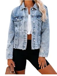 Fall Womens Long Sleeve Ripped Denim Jacket Fashion Slim Jeans Coat Street Casual Female Clothing S-XL Drop 240304