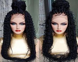 Long blackbrownombre Colour Braid Wigs for Black Women Lace Front cornrow Braided wigs synthetic hair kinky curly lace fron4658323