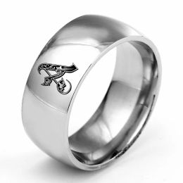 Retro Initials Signet Ring for Men 8mm Bulky Heavy Stamp Male Band Stainless Steel Letters Custom Jewellery Gift for Him