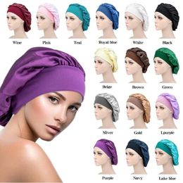 Women Satin Wide-brimmed Sleeping Hat Night Sleep Cap Hair Care Bonnet Nightcap Men Unisex Cap bonnet Shower Silk Head Wrap203F