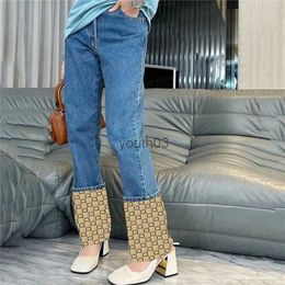 Women's Jeans Designer Letter Denim For Designer Style Ladies Jeans Hiphop Waist Splicing Rolled Leg 240304