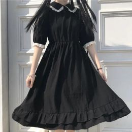 Dresses Autumn New Black Kawaii Lolita Dress Sen Girl Fairy Cute Lolita Doll Collar Puff Sleeve Dress 2021 Fashionable Women's Clothing