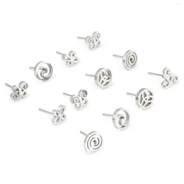 Stud Earrings 6Pairs/Set Stainless Steel Geometric Round Butterfly Ear Post Set Silver Colour For Women Party Jewellery Trend Gifts
