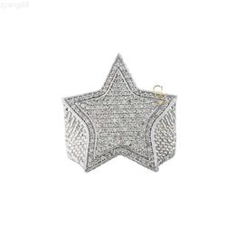 Hiphop Rapper Jewellery 14k White Gold Iced Out Star Shaped Certified Natural Diamond Cluster Ring for Men