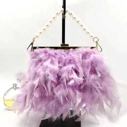 Luxury Fashion Womens Bag Ostrich Fur Feather Tassel Evening Bags Ladies Day Clutches Party Wedding Purses Chain Handbag 240223