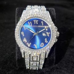 Wristwatches Arabic Number Watches For Men Luxury Hiphop Iced Out Watch Sliver Gold Rhinestone Bling Quartz Wristwatch Gifts259R