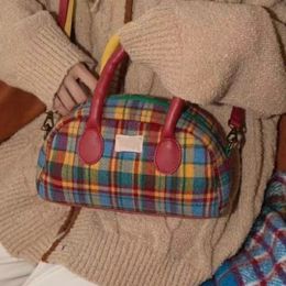 Xiuya Fashion Handbag for Women Vintage American Style Plaid Fresh Cute Shoulder Bag Luxury Designers Zipper Crossbody Bag 240229