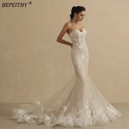 Dresses Bepeithy Sweetheart Champagne Mermaid Wedding Dress for Women Ivory Lace Sleeveless Trumpet Vintage Bride 2022 Bridal Gown New