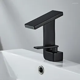 Bathroom Sink Faucets Elegant Minimalist Design Black Waterfall Undercounter Basin Washbasin And Cold Water Mixing Sitting Metal Taps