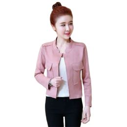 Jackets Women's Coat Tops Spring Autumn Deerskin Jacket Stand Collar Pocket Cardigan Jackets Korean version fashion Outerwear Female