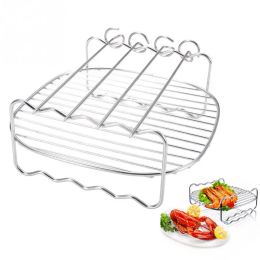 Forks Baking Tray Skewers Air Fryer Stainless Steel Holder BBQ Rack Double Layer Grill Baking Tray Replacement Barbecue Kitchen Tools