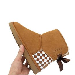 36% OFF Sports 2024 Snow winter shoes leather fur integrated womens boots 3281 bow and plaid diamond pattern snow cotton