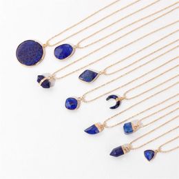 Pendant Necklaces Multiple Shapes Lapis Lazuli Pendants High Quality Gold Colour Chain Necklace Natural Stone Charm Women Gift