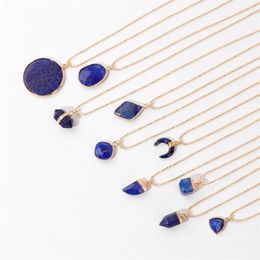 Pendant Necklaces Multiple Shapes Lapis Lazuli Pendants High Quality Gold Color Chain Necklace Natural Stone Charm Women Gift