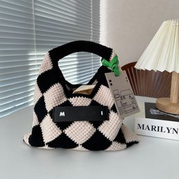 Top Quality Luxury Designer Womens Tote Bag Hobo Knitted Diamond Grid Contrasting Shoulder Bag Large Capacity Shopping Handbag