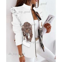 Women's Suits Colourful Blazer Jacket for Women Leopard Printed Ruffled Long-sleeved Zipper Suit Plus Size Clothing Blazers 616