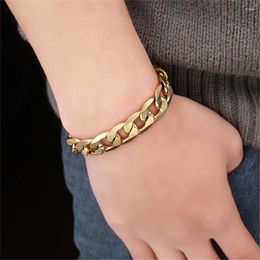 Link Bracelets Hip Hop Chunky 12mm Embossing Cuban Chain Male Gold Color Stainless Steel For Men Jewelry High Quality