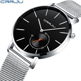 New Fashion Simple Men Watch CRRJU Unique Design Black Casual Quartz Watches Men Luxury Business Wristwatch Zegarek Meskie234l