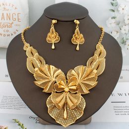 Necklace Earrings Set Women Italy Fashion Luxury Jewelry Bud Large Pendant Gold Plated Nigeria Dubai Party Gift