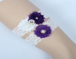 Vintage Bridal Garters Prom Garter Bridal Wedding Garter 2 Piece set Purple Lace Rhinestones Pearls Crystals In Stock Cheap Plus S7342278