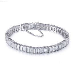 14k White Gold and Emerald Cut Moissanite Gemstone Women Tennis Chain Bracelet