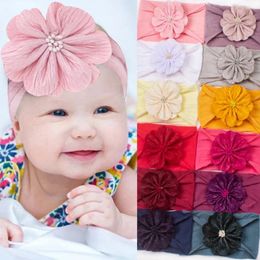 Hair Accessories 1PCS Fashion Baby Girls Flower With Stamen Nylon Headband Handmade Elastic Born Toddler Turban Headwraps