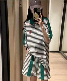 Women039s T Shirts Set Women Summer Trendy Striped Sports Suits Loose Fashion Short Sleeve Tshirt And Shorts Casual Two Piec S5311566