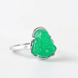 Pendants Green Jade Gemstone Buddha Ring FENG Shui Amulet Lucky Wealth Buddhist Jewelry Adjustable