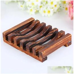 Soap Dishes Natural Wooden Bamboo Dish Tray Holder Storage Rack Plate Box Container For Bath Shower Bathroom Fy4366 Gg02L Drop Deliv Dhpz0