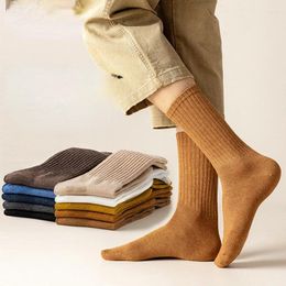 Men's Socks Pure Cotton Winter Warm Solid Color High Quality Casual Harajuku Retro Business Long Men 10 Pair