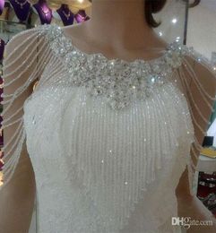 2020 Crystal Rhinestone Jewelry Bridal Wraps White Lace Wedding Shawl Jacket Luxurious Bolero Jacket Wedding Dress with Beading4322646