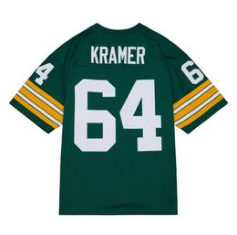 Stitched football Jersey 64 Jerry Kramer 1966 green mesh retro Rugby jerseys Men Women and Youth S-6XL