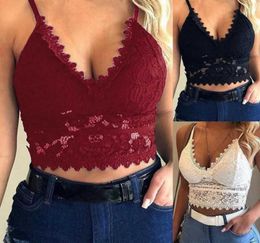 Camisoles Tanks Women Plus Size Vest Crop Wire Lingerie Sexy VNeck Camisole Underwear Seamless Lace Bralette Top Solid Bra2746937