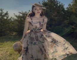 Casual Dresses Le Palais Vintag 2022 Summer Original Vintage Women Nude Big Flower Collect Waist Organza Ball Gown Elegant Dress5757333