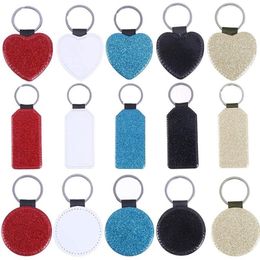 Keychains 15 Pcs Sublimation Blanks PU Leather Heat Transfer Keychain With Key Rings DIY Blank291N