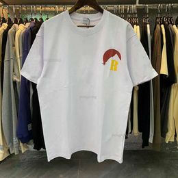Men's T Shirts Hip Hop Loose Moonlight Rhude T-shirt Men Women 1 Tags 100% Cotton Sunset Printing White Apricot Top Tee 339