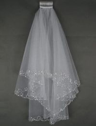 Wedding Veils Wedding Bridal Veil 2Layer Handmade Beaded Crescent edge Bridal Accessories Veil White and Ivory Colour in stock4783788