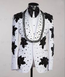 Men's Suits Exquisite 3 Pieces Blazer Pants One Button Beads Appliques Diamonds Men Tuxedo Fashion Prom Wedding Groom Plus Size Custom