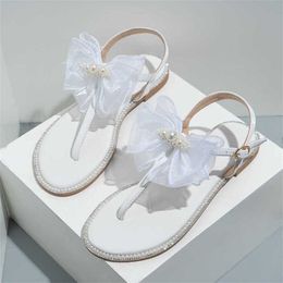 30% OFF Sports shoes 2024 Fashion Pearl Bow Sandals Womens Slides Wear Oversized with Slippers