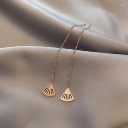 Dangle Earrings Fashion Long Chain Ginkgo Leaf Shape Drop Colour Retention Stainless Steel Ear Line Jewellery For Women Party Gift Female