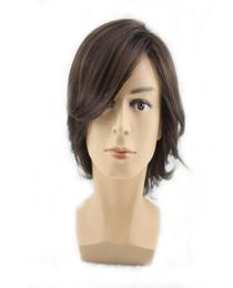 WoodFestival short dark brown wig for handsome man high quality men wigs natural hair synthetic short cosplay male fiber2803946