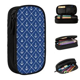 Blue Nautical Rope Anchor Pattern Pencil Cases Pencilcases Pen Box For Student Big Bags School Supplies Gift Stationery
